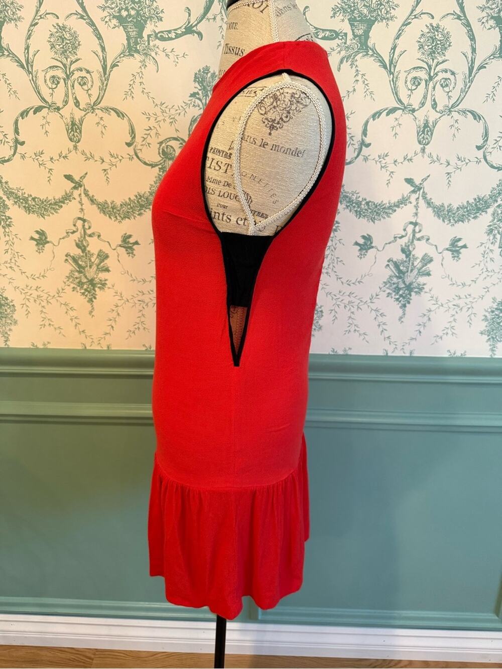 Sandro Paris Red Drop-Waist Flounce Mini Dress